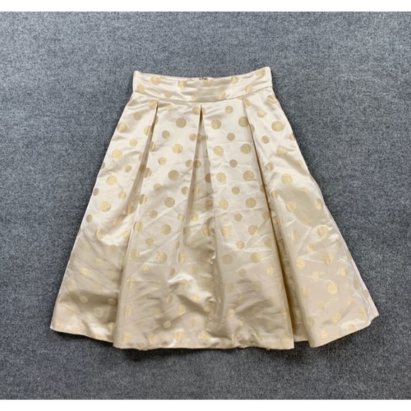 Eliza J Skirt Womens 6 Metallic Blend Polka Dot Lined Flare Pleated Pockets - Picture 2 of 13